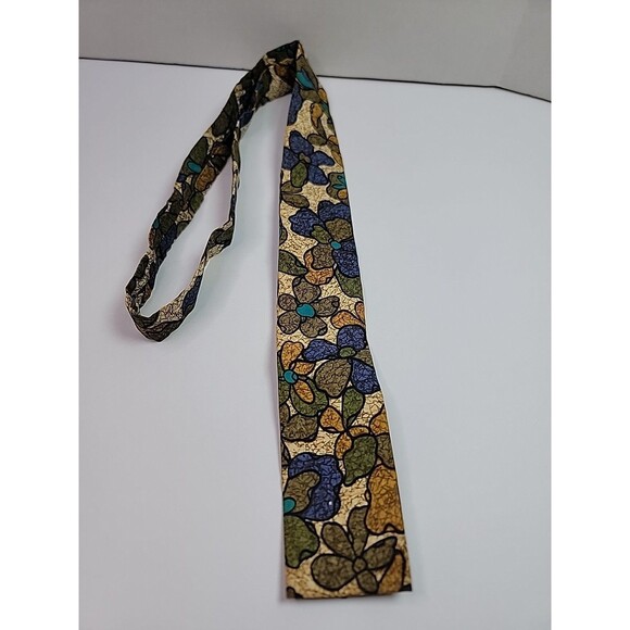 Hawaii Ernst Batik Other - Hawaii Ernst Batik Floral Necktie Skinny Tie Blue Green Gold Abstract Flower